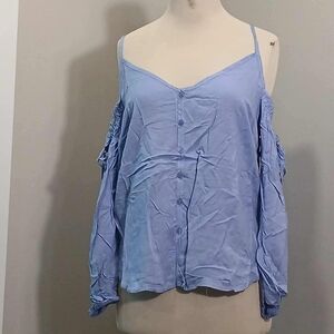 #67 Light Blue Cold Shoulder Blouse